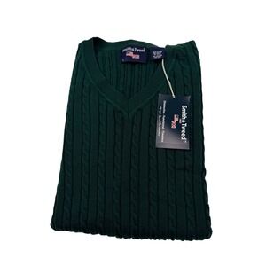 Smith & Tweed Mens Hunter Green Cable Knit Cotton Sweater Vest Large NWT 325